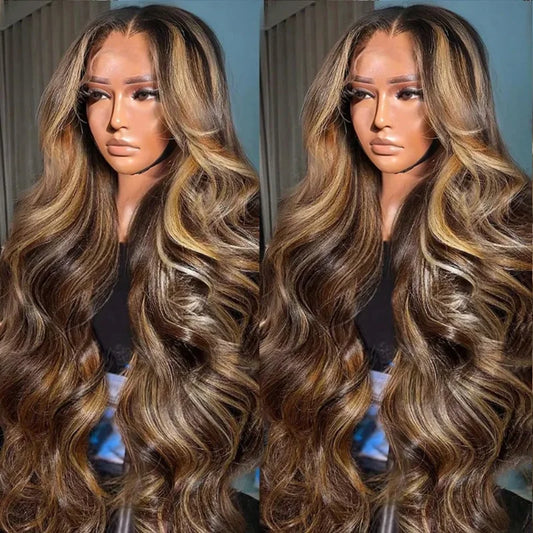 Highlight Ombre Lace Front Wig Human Hair Body Wave 13x4 HD Lace Front Wigs 200 Density Honey Blonde 4/27 Lace Wigs Human Hair