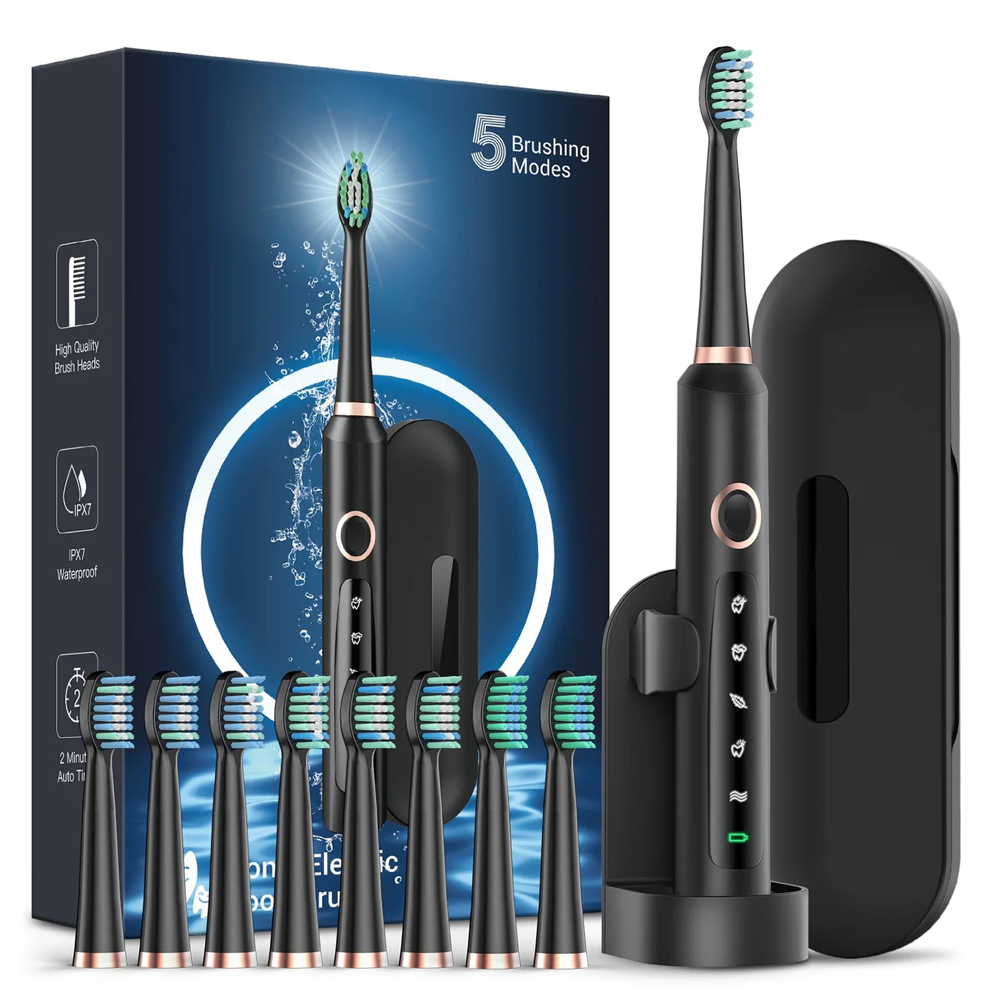 Sonic Electric Toothbrush for Adults - Rechargeable Electronic Toothbrushes with 5 Modes and 8 Brush Heads, Electronic