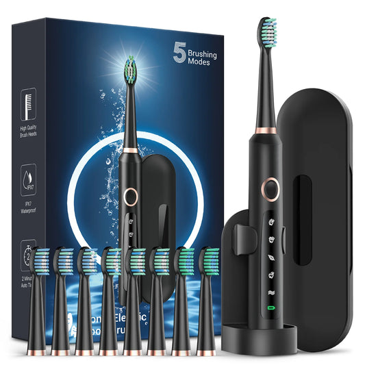 Sonic Electric Toothbrush for Adults - Rechargeable Electronic Toothbrushes with 5 Modes and 8 Brush Heads, Electronic