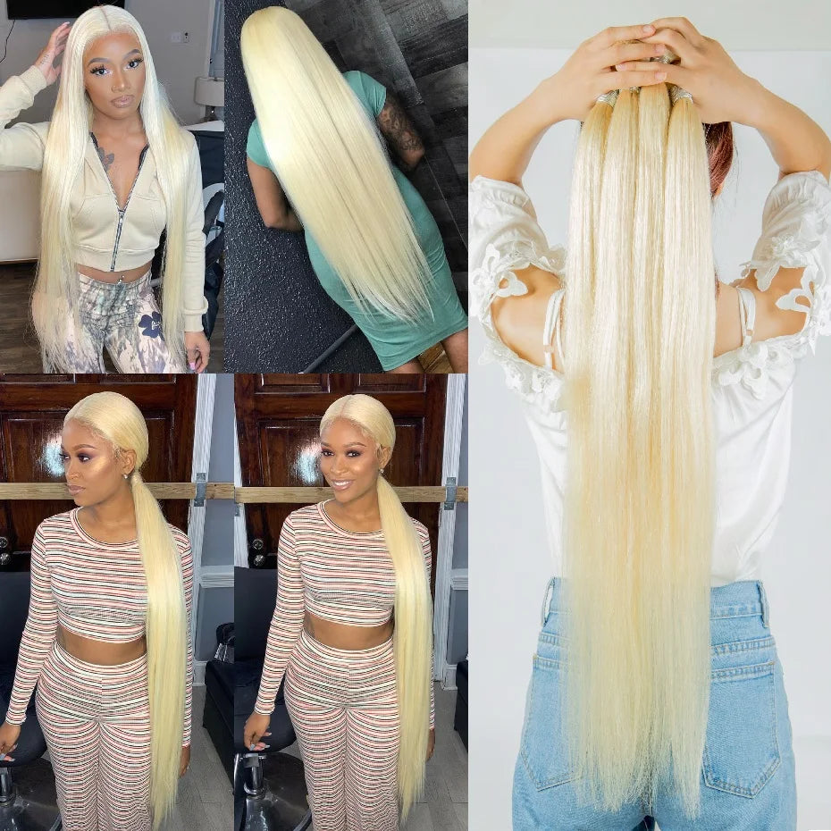 Facebeauty 613 Blonde 1/3/4 Brazilian Hair Bundles Straight Weave Remy 100% Human Hair Weft 26 28 30 32 34 36 38 40 Inch Bundle