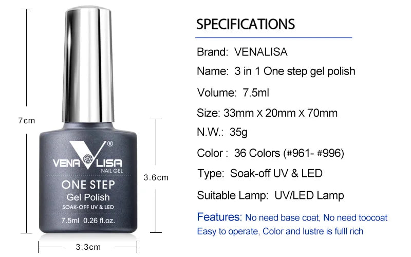 7.5ml VENALISA Gel Nail Polish Set VIP4 Hema Free NailManicure Soak off Base Nowipe Topcoat UV LED Nail Gel Varnish Kit