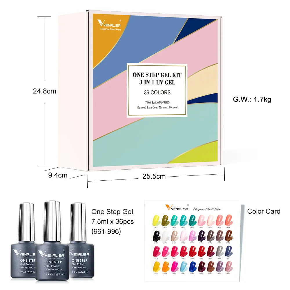 7.5ml VENALISA Gel Nail Polish Set VIP4 Hema Free NailManicure Soak off Base Nowipe Topcoat UV LED Nail Gel Varnish Kit
