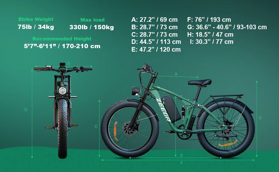 Zeegr S1 US Winter Fat Tire E-Bike 2000W Dual Motor AWD 52V 80 Mile Long Range Full Suspension 35MPH Snow Off-Road Electric Bike