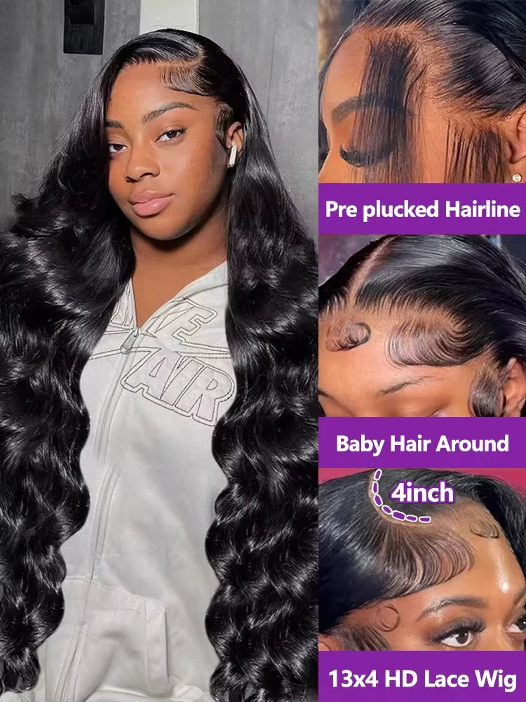 30 40 Inch Human Hair Wigs 13x6 HD Lace Frontal Wig Body Wave  13x4 Lace Front Preplucked Wig 100% Natural Water Wave For Women