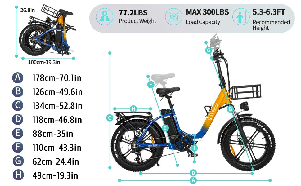 Ridstar Folding Electric Bike 1000W 30MPH 48V 15Ah Removable Battery 20" Fat Tire City Commuter Foldable EBike for Women UL2849