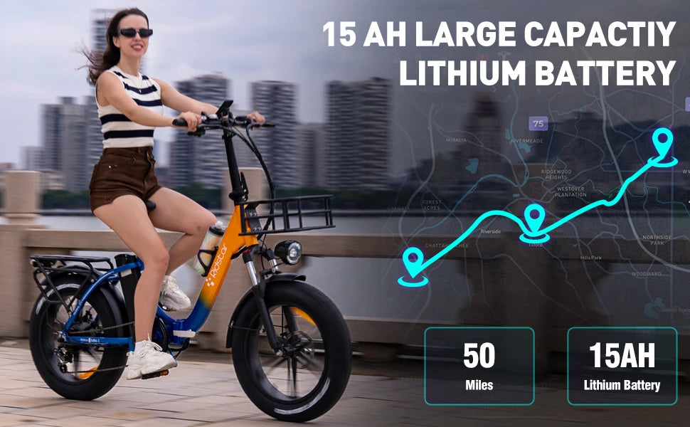 Ridstar Folding Electric Bike 1000W 30MPH 48V 15Ah Removable Battery 20" Fat Tire City Commuter Foldable EBike for Women UL2849