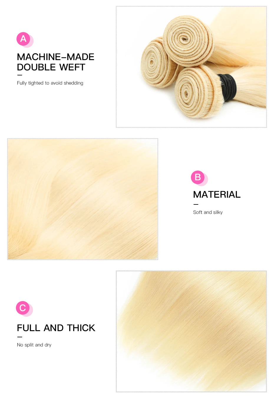 Facebeauty 613 Blonde 1/3/4 Brazilian Hair Bundles Straight Weave Remy 100% Human Hair Weft 26 28 30 32 34 36 38 40 Inch Bundle