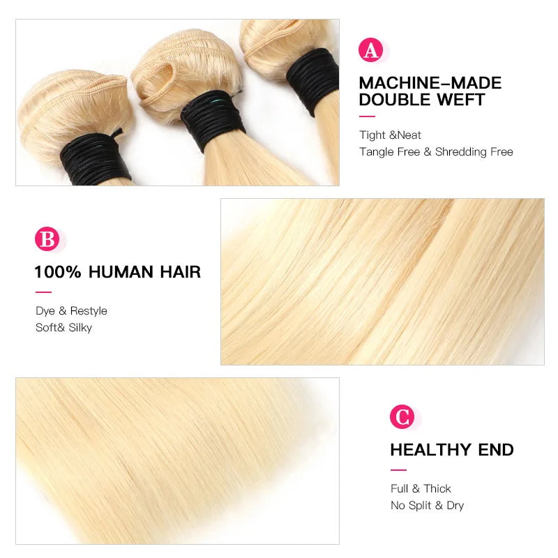 Facebeauty 613 Blonde 1/3/4 Brazilian Hair Bundles Straight Weave Remy 100% Human Hair Weft 26 28 30 32 34 36 38 40 Inch Bundle
