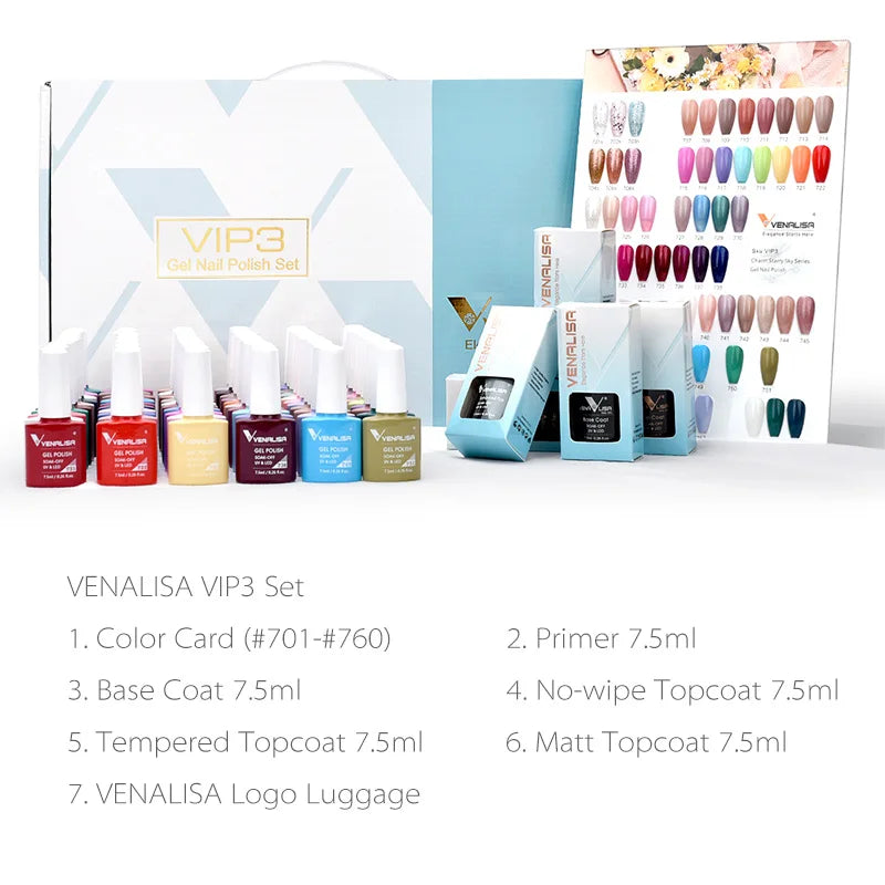 7.5ml VENALISA Gel Nail Polish Set VIP4 Hema Free NailManicure Soak off Base Nowipe Topcoat UV LED Nail Gel Varnish Kit