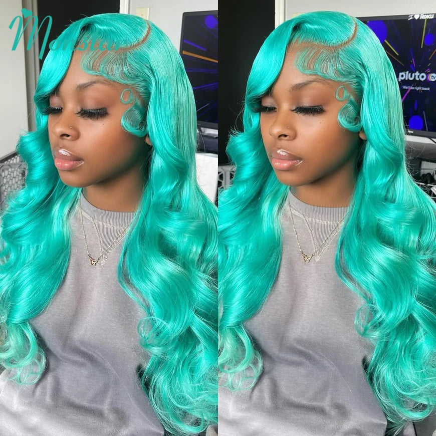 Mint Green Body Wave Human Hair Wigs Brazilian Raw Hair 613 Hd Lace Frontal Wig 13x6 Colored Lace Front Wig Human Hair 200% 250%