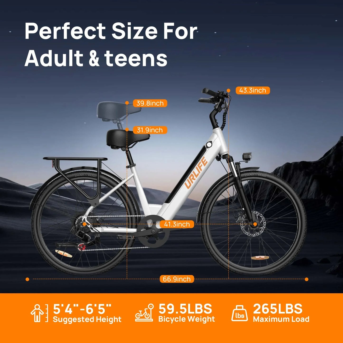 URLIFE E26 Adult EBike 250W 48V10.4AH Battery City Commuter Electric Bike 26 Inch Tires Electric Bicycle