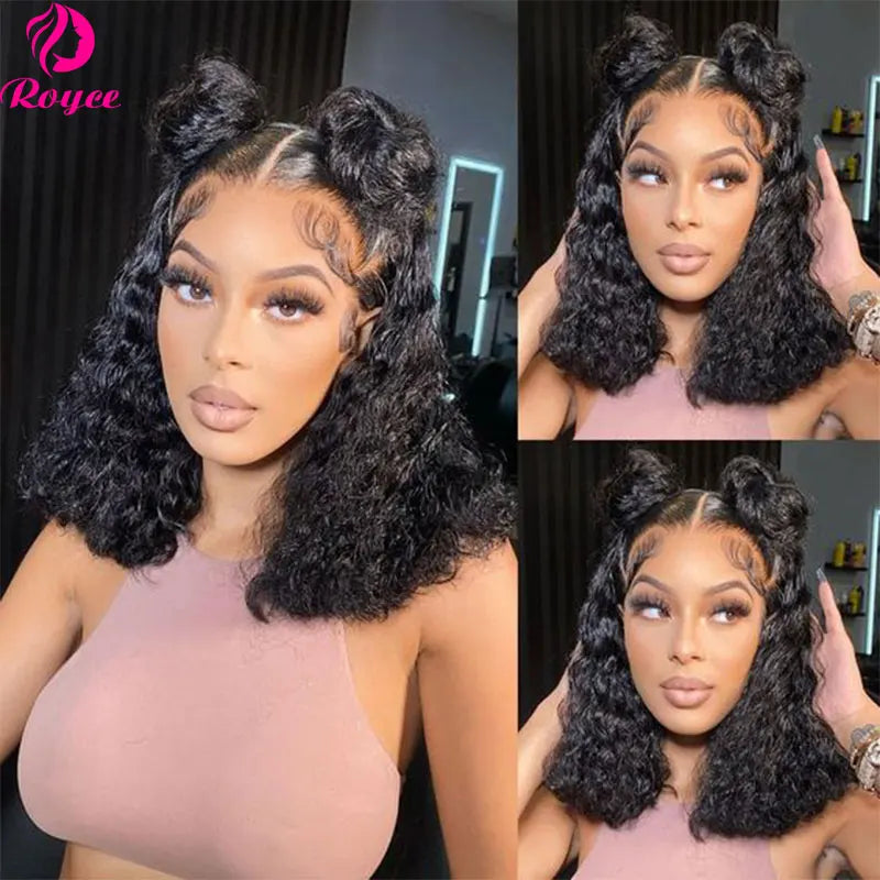Kinky Curly Edged Short Bob Human Hair Wigs 13x4 Transparent Lace Front Wigs For Women Human Hair Remy 4x4 Closure Soft Bob Wig