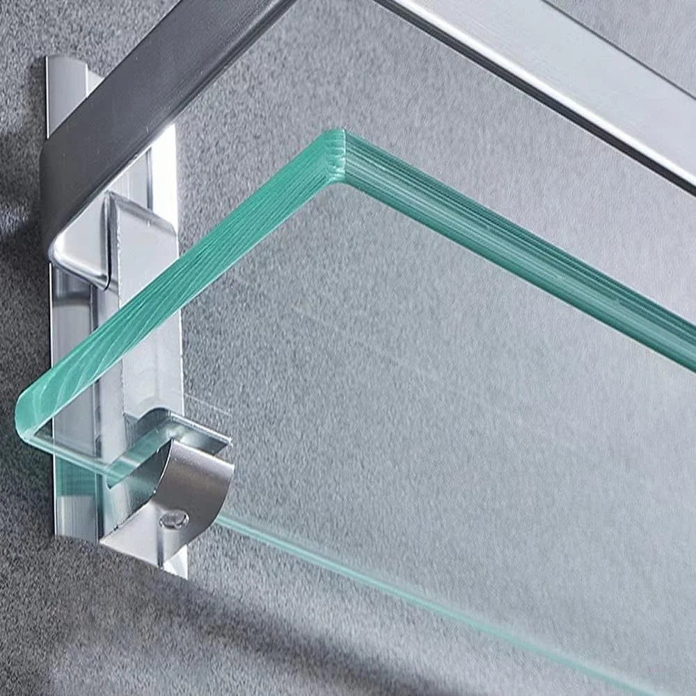 Tempered Glass Shelf Wall Mounted Rustproof Aluminum Storage Organizer Bathroom Kitchen Living Room Heavy Duty 11lbs Capacity