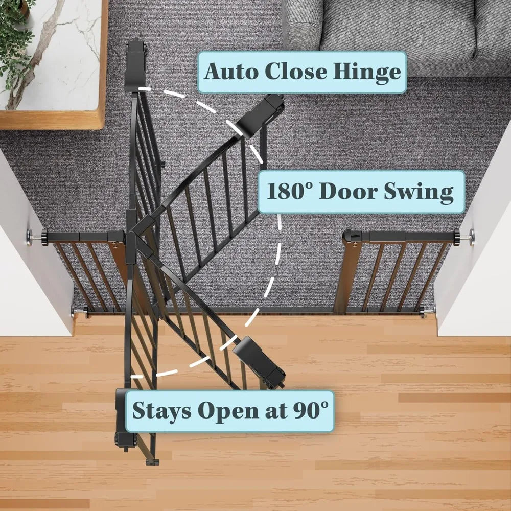 29-39.6” Baby Gate for Stairs & Doorways, 30" Tall Dog Gate for Pets, Dual-Lock Safety and One Hand Opening Design, Pure Black