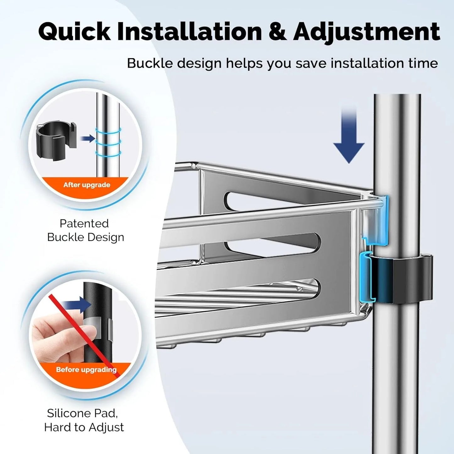 Corner Shower Caddy Tension Pole: Quick Installation 4-Tier Rustproof Bathroom Organizer Shelves for Bathtub Shampoo Storage
