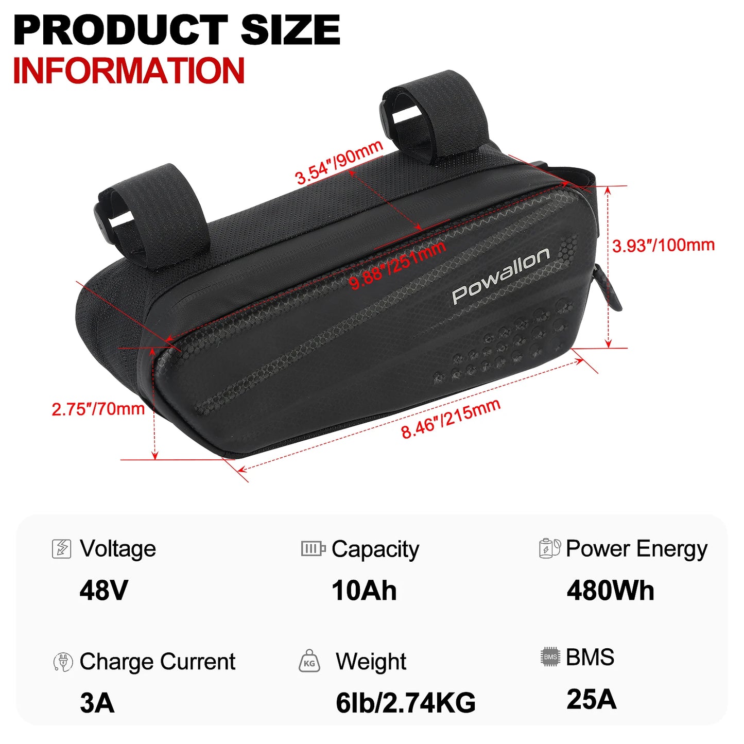 36V 48V EBIKE Battery - 10AH 13AH 20AH Options, E-Bike Triangle Battery with Hard Case Waterproof Case Bag, A+ Branded Cells