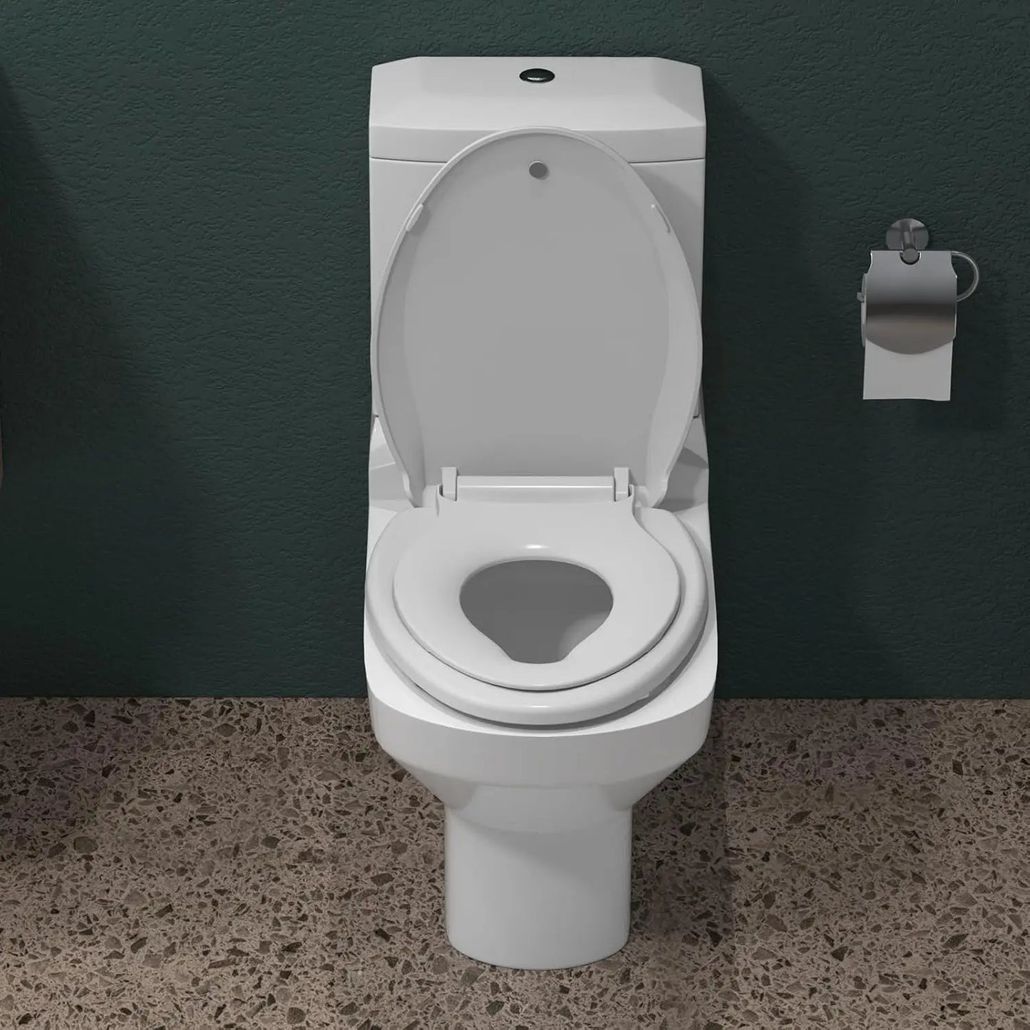 Elongated Toilet Seat with Built in Potty Training Seat Magnetic Kids Seat and Cover, Slow Close Fits Both Adult and Child