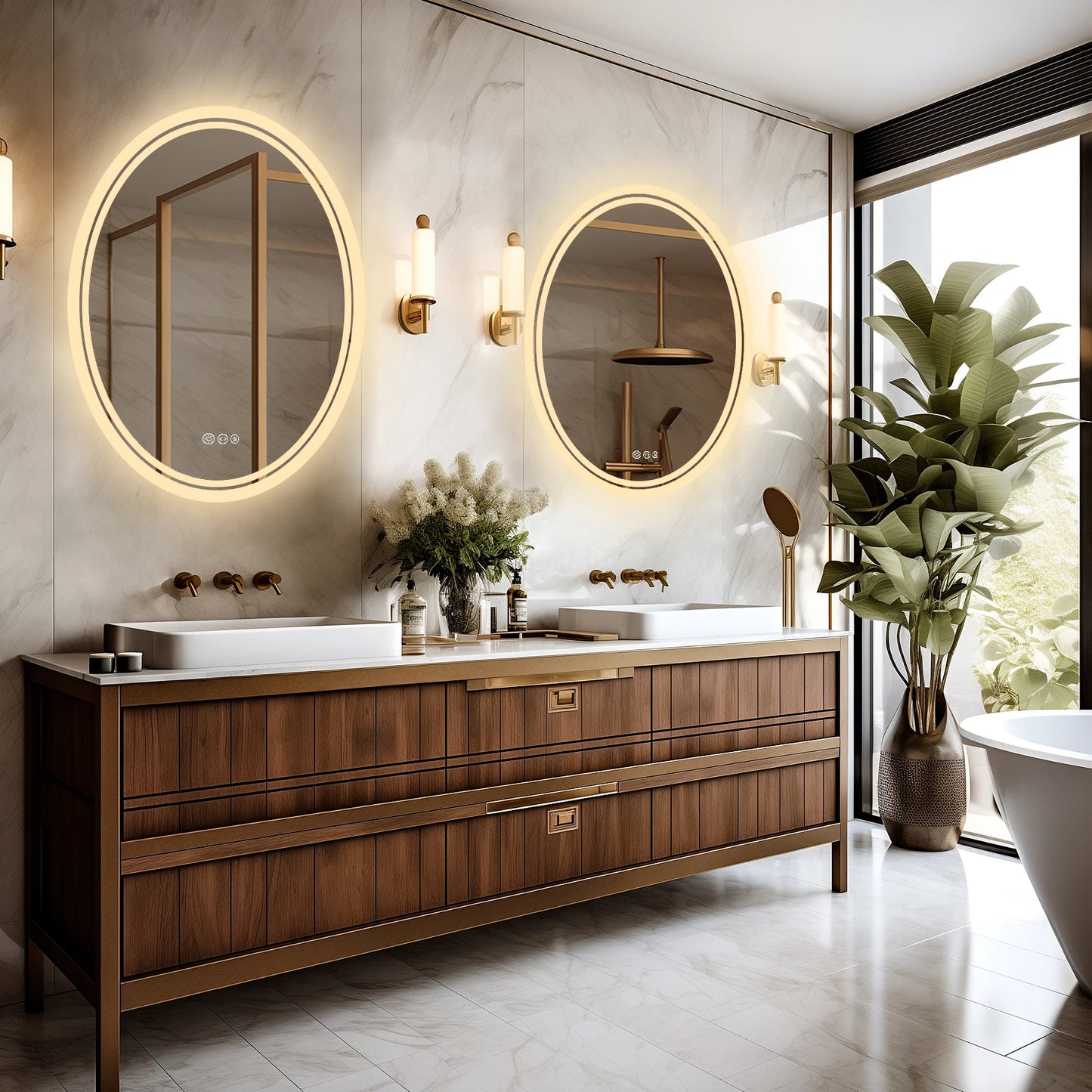 LED Bathroom Mirror Backlit Oval Vanity Mirror with Lights Wall Mounted Anti-Fog Lighted Bathroom Mirror Dimmable Makeup Mirror