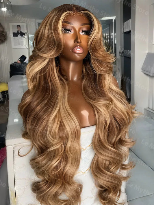 250 Density Highlight Ombre 100% Human Hair 13x6 HD Lace Frontal Wigs Body Wave 13x4 Lace Front Wig Water Loose Brown Brazilian