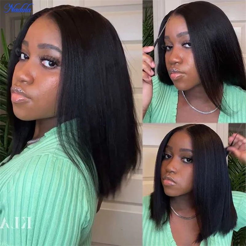 Nadula Hair 7X5 13X4 Yaki Straight BOB Wig Pre cut Lace Pre Bleached Tiny Knots Glueless Bob Lace Front Human Hair Wig