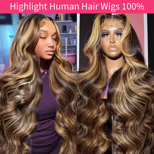 427 Highlight Body Wave Human Hair Wigs 13X6 Hd Lace Frontal Wig 230 Density Brazilian Colored 40 Inch Lace Front Wigs For Women