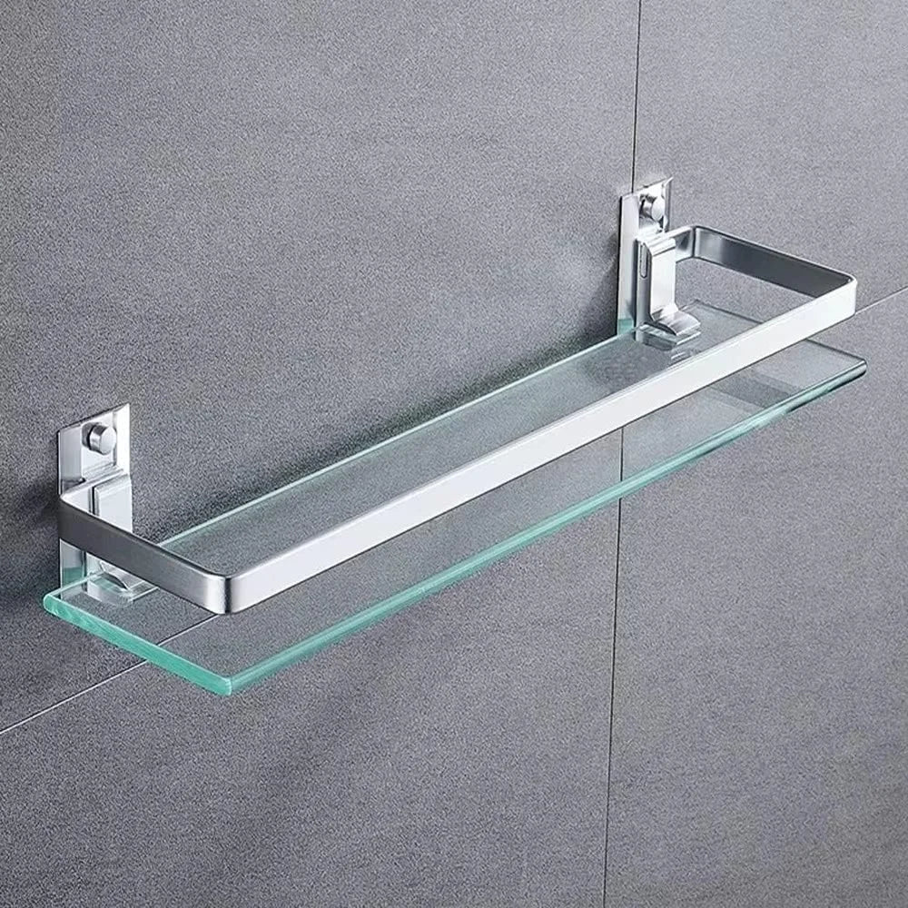 Tempered Glass Shelf Wall Mounted Rustproof Aluminum Storage Organizer Bathroom Kitchen Living Room Heavy Duty 11lbs Capacity