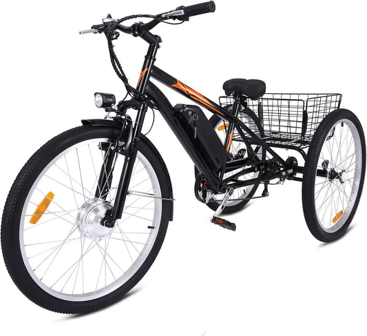 3 Wheel Electric Bicycle for Men Women, 350W Motor Electric Tricycle for Adults, 24" Fat Tire Motorized Bicycle w/ 36V 10Ah Remo