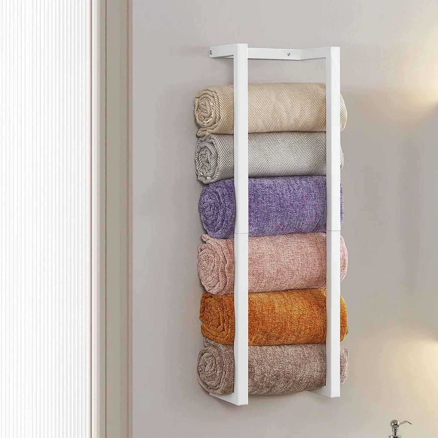 Rolled Towels, Towel Rack for Bathroom,Wall Mounted Metal Bathroom Organizer, Bath Towel Holder Wall for Modern Small Space