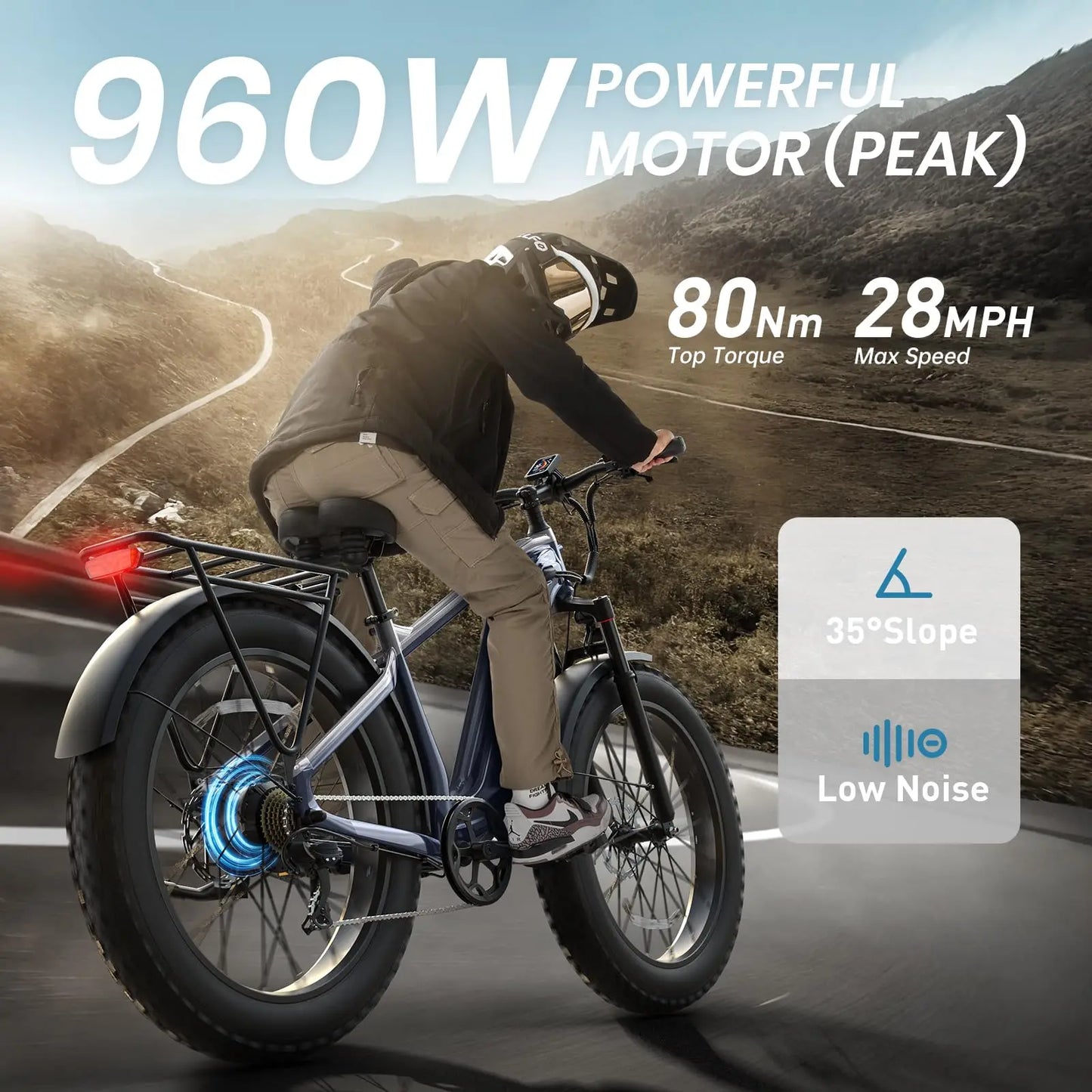 PUCKIPUPPY Beagle 2 Electric Bike With 960W Peak 26" Fat Tire Electric Mountain Bike 28MPH 48V 15AH Removable Battery Ebike