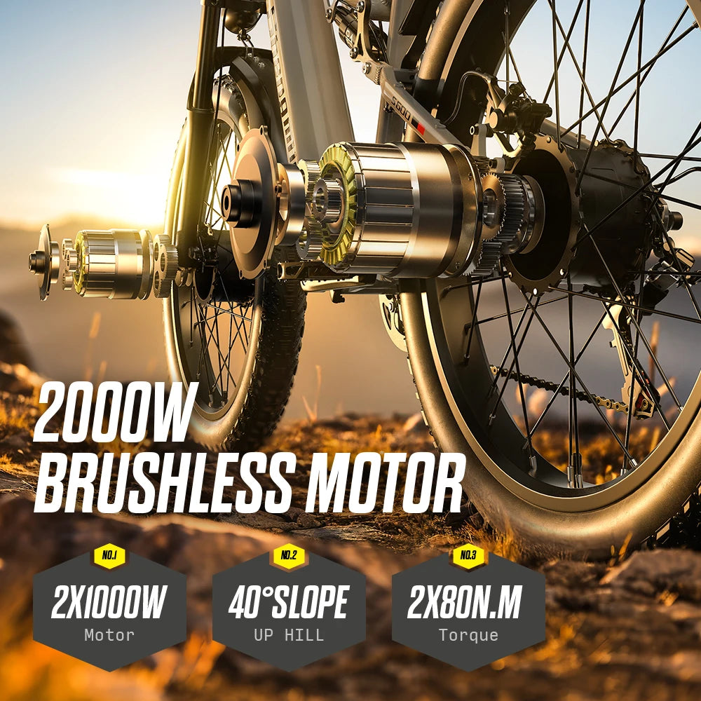 Shengmilo S600 Fat Tire Electric Bike 2000W With Two Motor 48V17.5AH Battery 26 Inch e bike Adult ,Mountain Electric Bicycle
