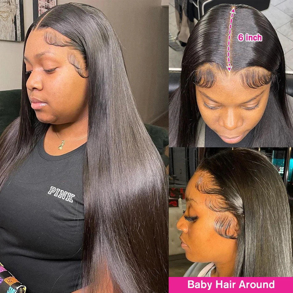 13x6 HD Lace Frontal Wig 100% Raw Human Hair Straight Lace Front Human Hair Wigs 250% Full Hair Transparent Lace Wigs on Sale