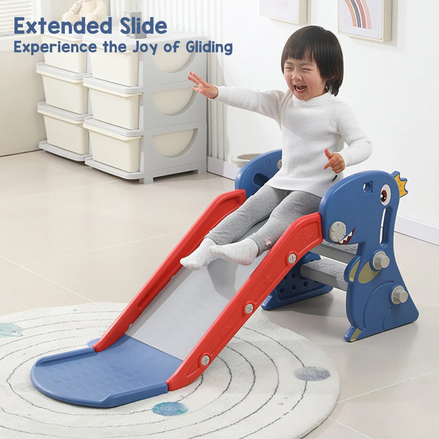 Indoor Slide Blue  Construction Multipurpose Folding Slide with Basketball Hoop Climber for 0 To 3 Years Old for Backyard