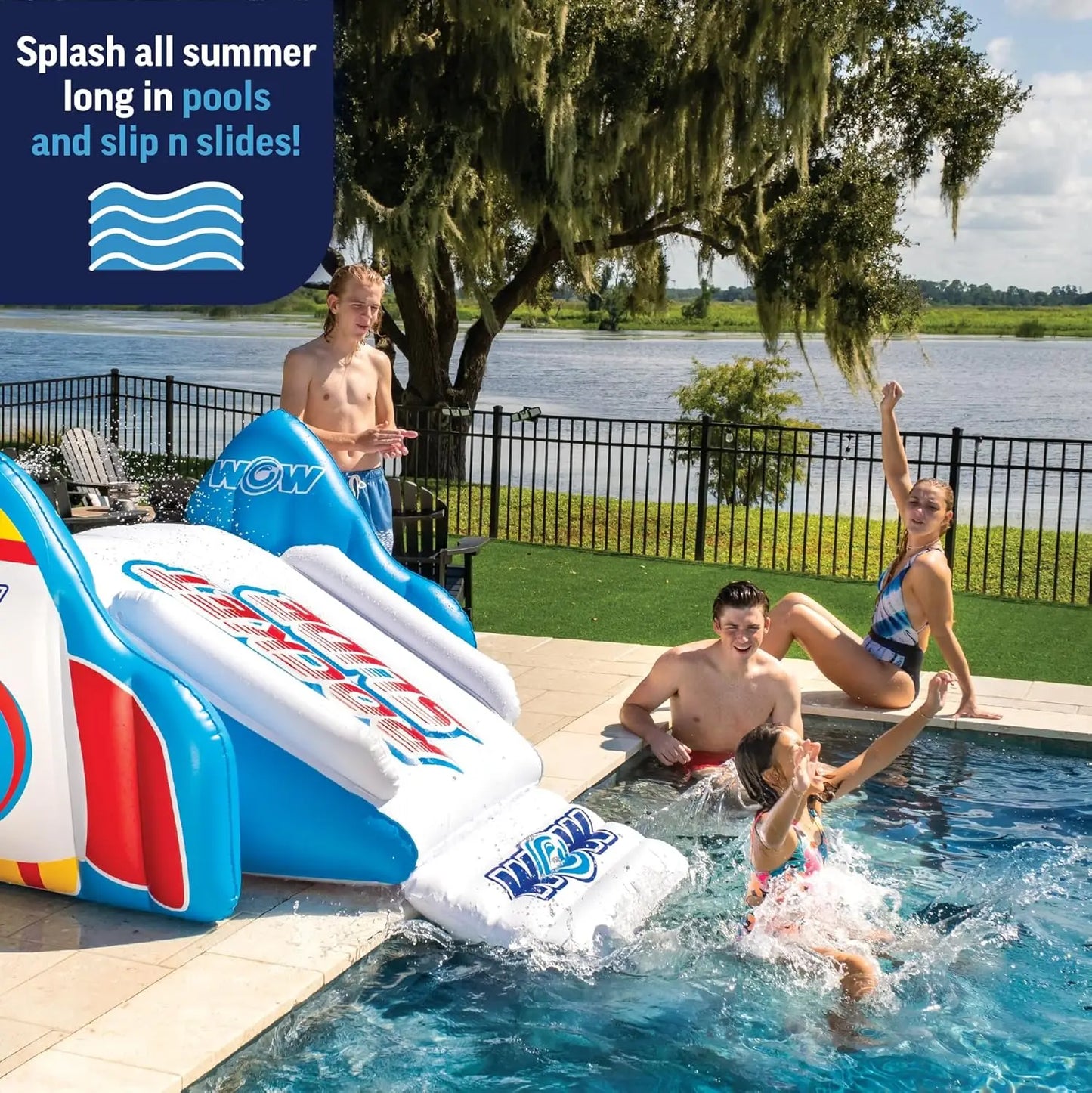 Inflatable Pool Slide with Built-in Sprayer for Kids and Adults - Durable Vinyl Portable Water Slide