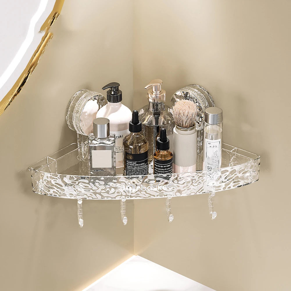 Bathroom Shower Shelf Storage Basket with 4 Hooks Wall Mounted Organizer for Shampoo Conditioner Waterproof for Bathroom Storage