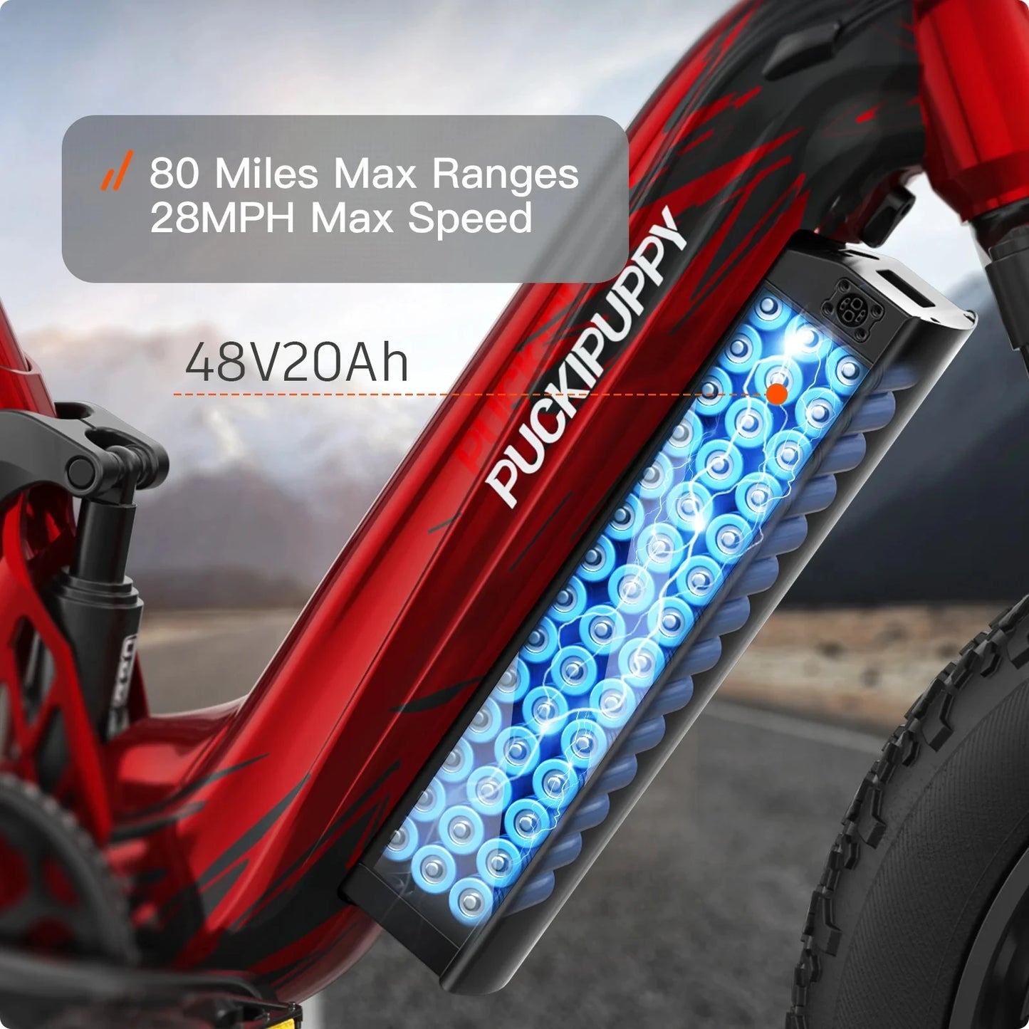 PUCKIPUPPY Corgi Electric Bike Mountain Ebike 20'' Fat Tire 960W 48V 20Ah Full Suspension Electric Bicycle with 2-Year Warranty