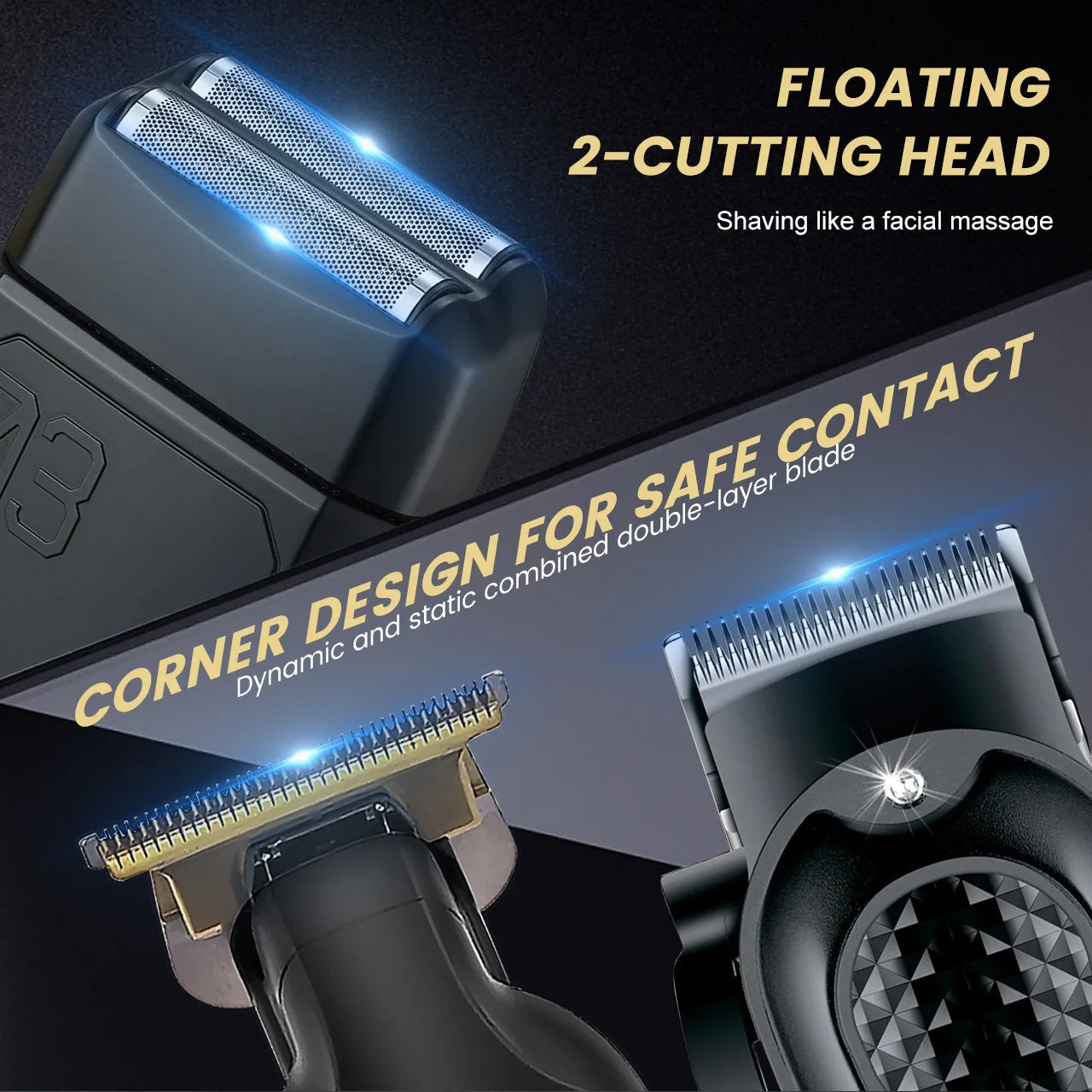 Solimpia Professional Hair Clipper 3-piece Set for Men Rechargeable Cordless Barber Clippers for Wet/Dry Hair Cutting
