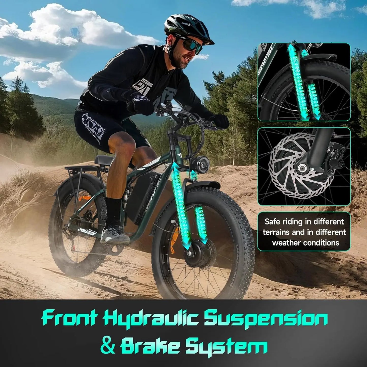 BAOLUJIE 2603 Electric Bike Adults Ebike 52V 32AH Removable Lithium Battery Max Speed 35MPH Range 34-41 Miles【1 Year Warranty】