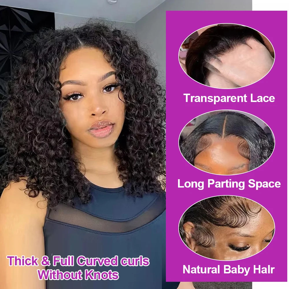 Brazilian Deep Water Wave Curly Bob 100% Human Hair Glueless Wigs Deep Wave HD Lace Front 13x4 13x6 Transparent Lace Frontal Wig