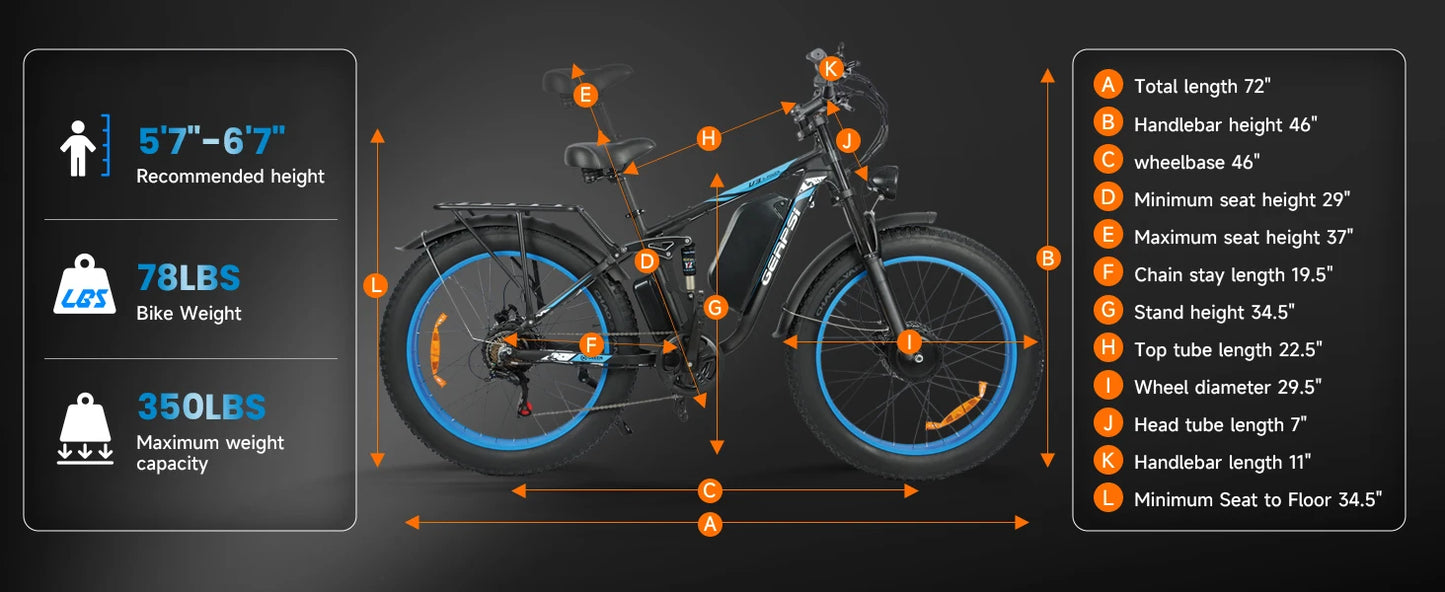 BAOLUJIE 2603 Electric Bike Adults Ebike 52V 32AH Removable Lithium Battery Max Speed 35MPH Range 34-41 Miles【1 Year Warranty】