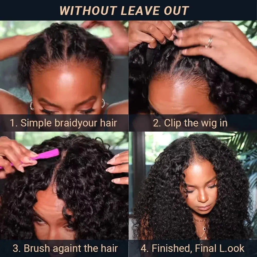Silkwave V Part Wig Human Hair Knky Curly Glueless Wig For Black Women No Leave Out Easy Blend Clip In Half Deep Wave V Part Wig