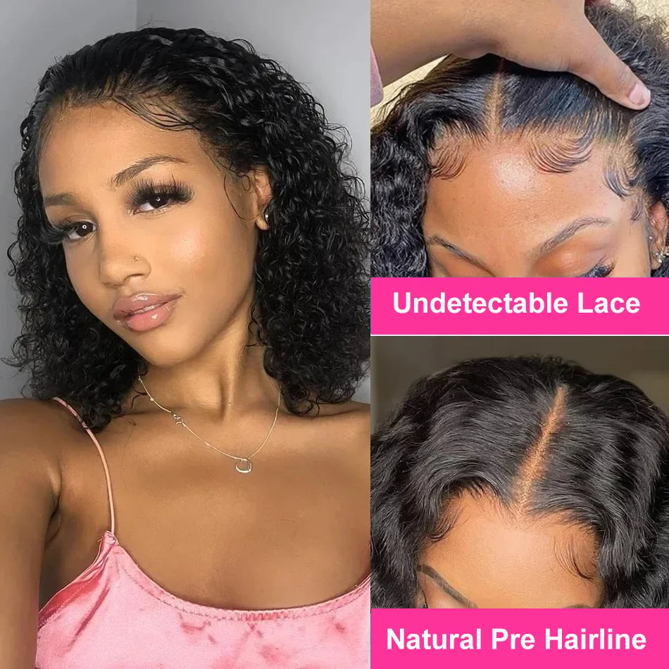 Brazilian Deep Water Wave Curly Bob 100% Human Hair Glueless Wigs Deep Wave HD Lace Front 13x4 13x6 Transparent Lace Frontal Wig