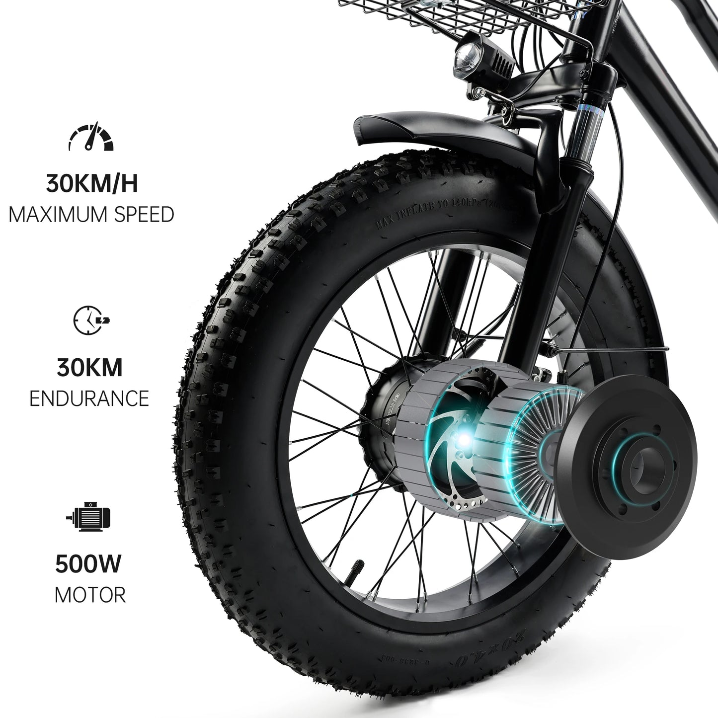 Areyourshop Electric Tricycle with Seat, 500W 48V 13A Electric Snow Bike, 3 Wheel Fat Tire E-bike Tricycle for Farmers Market