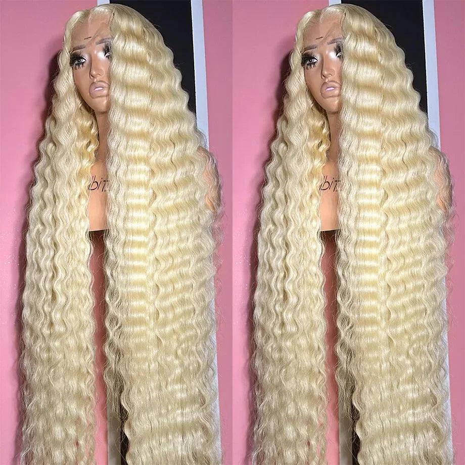 613 Lace Front Wig Human Hair Deep Wave 30 Inch 13x4 HD Transparent Lace Front Wigs 200 Density Curly PrePlucked For Black Women
