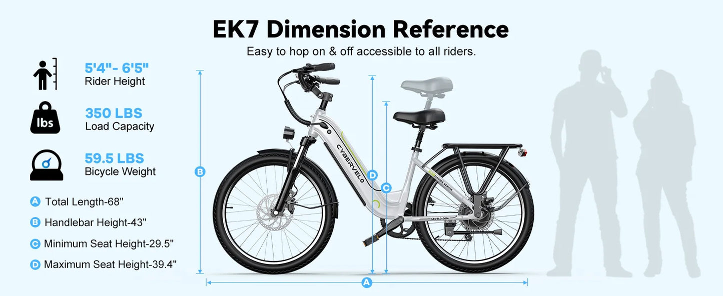 Cybervelo EK7 1000 Peak Electric Bike,80 Miles Removable Battery Ebike, 26" Electric E Bike with 7-Speed,Adult Electric Bicycles