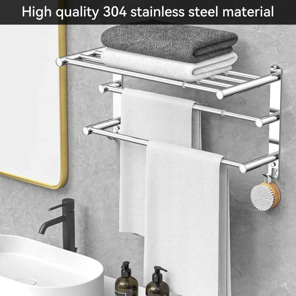 Towel Bar for Bathroom Wall Mount17-30.7inch Adhesive Shower Towel Rack Stainless Steel