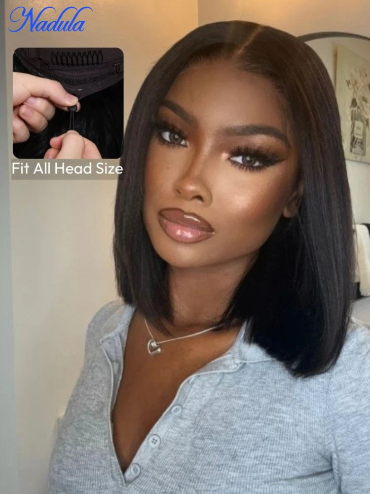 Nadula Hair 7X5 13X4 Yaki Straight BOB Wig Pre cut Lace Pre Bleached Tiny Knots Glueless Bob Lace Front Human Hair Wig