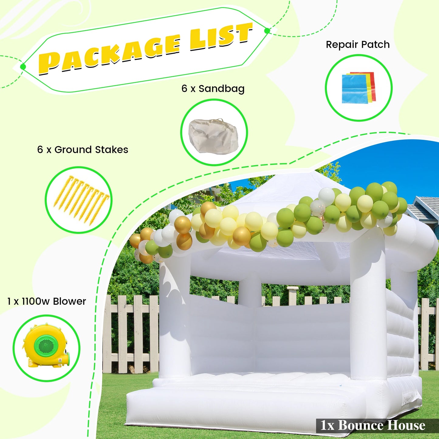 14ft Commercial white inflatable trampoline castle children's toys children's playground Holiday Birthday Party