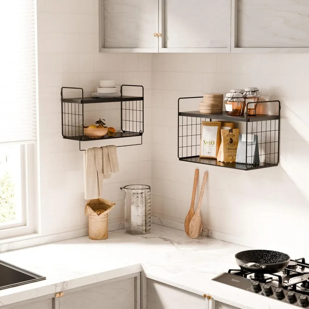 Bathroom Shelves Over Toilet Set of 2, Floating Bathroom Shelves Wall Mounted, Bathroom Shelf with Towel Bar
