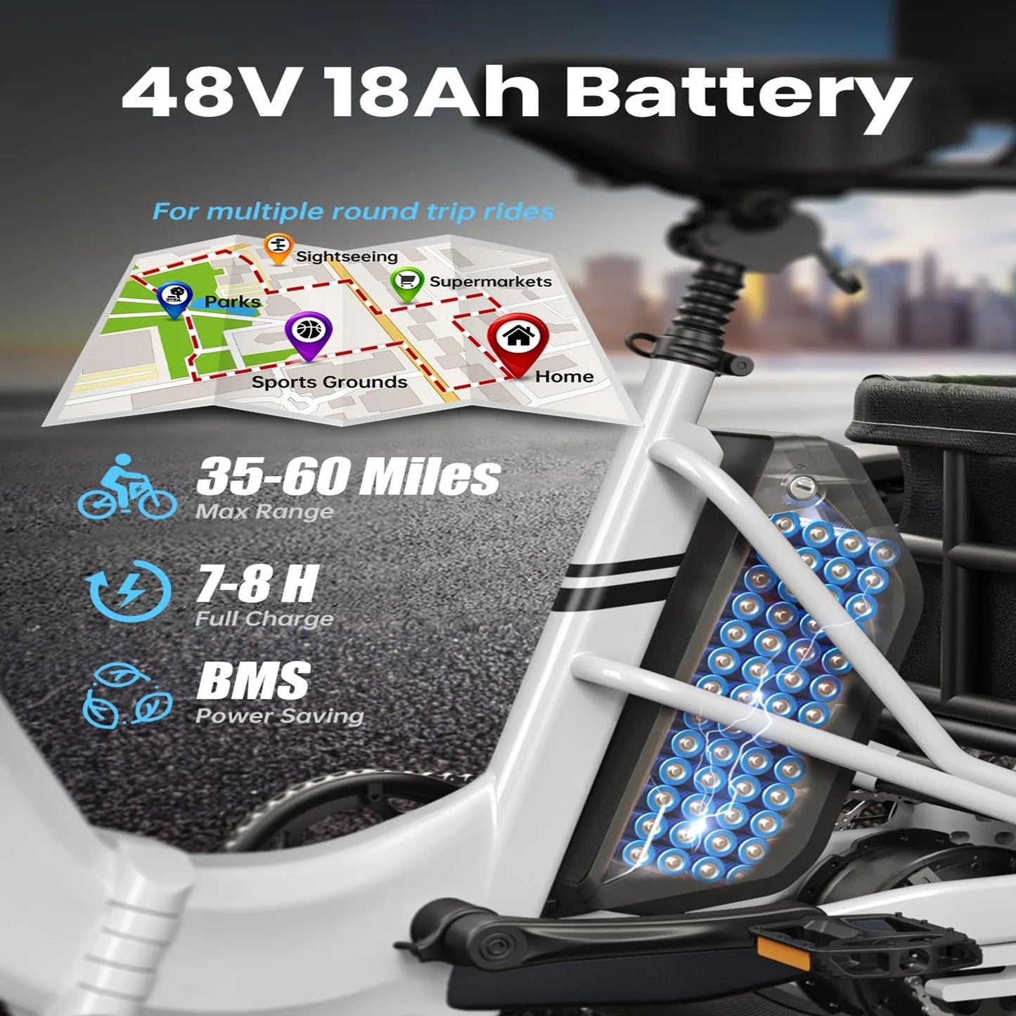 PUCKIPUPPY Electric Tricycle for Adult with 960W Peak Motor 60 Miles Range Pickup Class Trike 500 Lbs Load Electric Trike