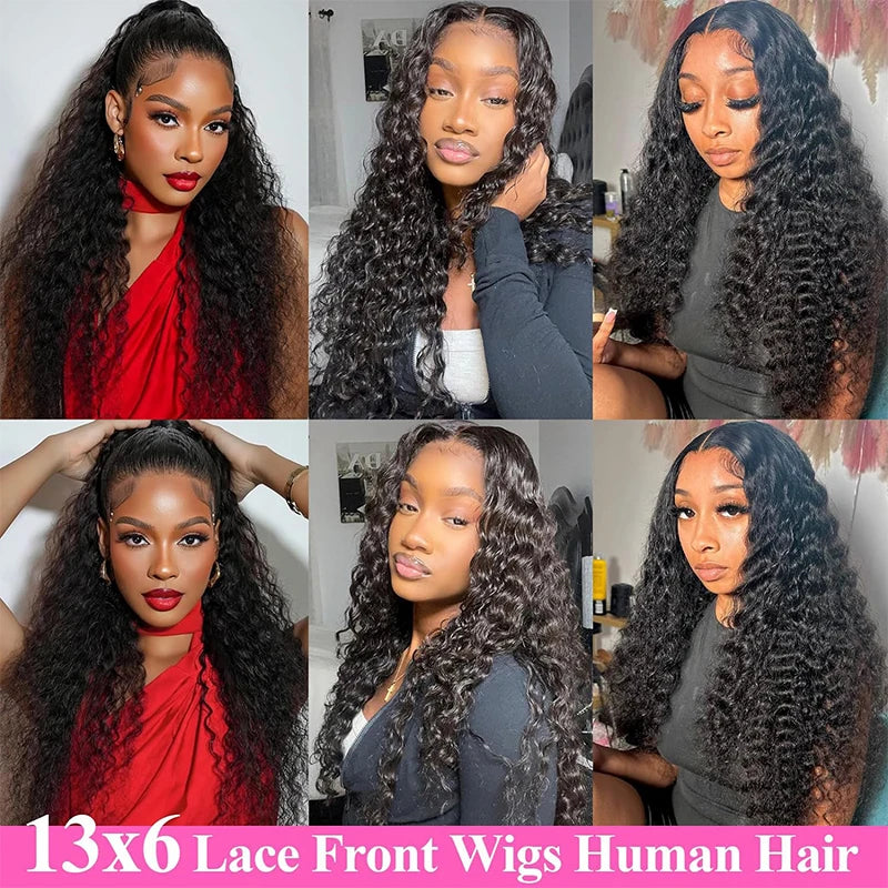 Deep Water Wave 13x6 Lace Frontal Human Hair Wigs For Women 200% Density 13x4 Lace Frontal Wig 100% Brazilian Human Hair 30inch